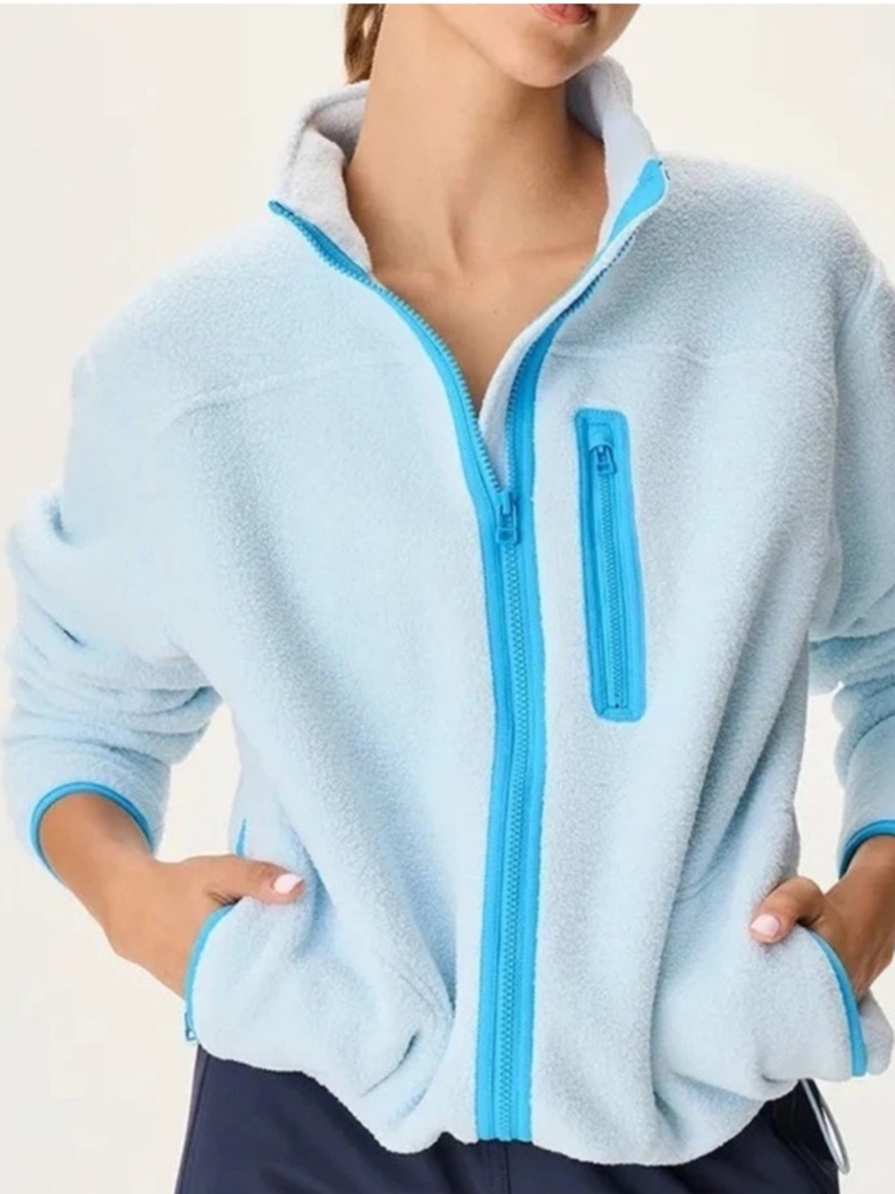 Outdoor Voices Fleece Jacket Light Blue mid weight Women's Sz XL apres ski trail